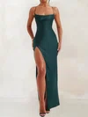 Elegant Bodycon Satin Cowl Neck Split Prom Dresses #UKM02028391