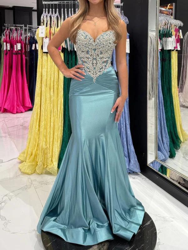 Mermaid Sweetheart Satin Prom Dresses With Appliques #UKM020126628
