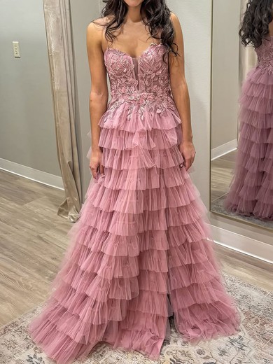 Ball Gown Sweetheart Tulle Tiered Prom Dresses With Appliques #UKM020126661