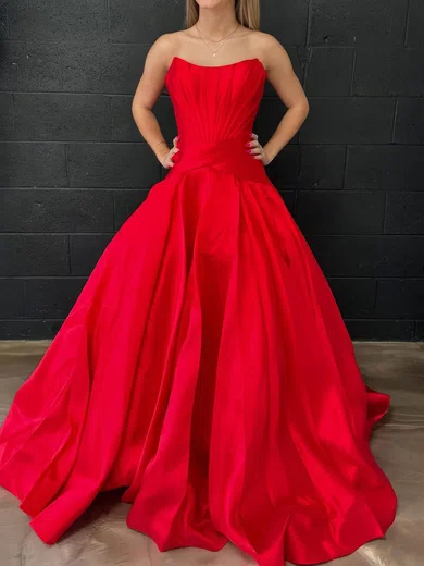 Ball Gown Strapless Satin Corset Prom Dresses With Ruched #UKM020126685