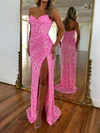 Sparkly Sheath/Column Sequin Ruched Split Prom Dresses #UKM020126747