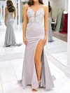 Mermaid V-neck Jersey Prom Dresses With Appliques #UKM020126797
