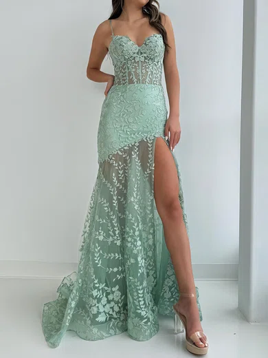 Mermaid Sweetheart Lace Corset Prom Dresses With Appliques #UKM020126812