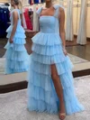 Ball Gown Square Neck Tulle Tiered Prom Dresses With Ruched #UKM020126823