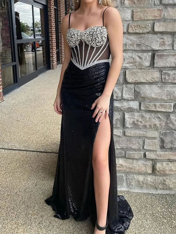 Sheath/Column Sweetheart Sparkly Sequin Prom Dresses With Beading #UKM020126838