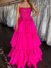 Ball Gown Strapless Satin Tiered Prom Dresses With Appliques #UKM020126848