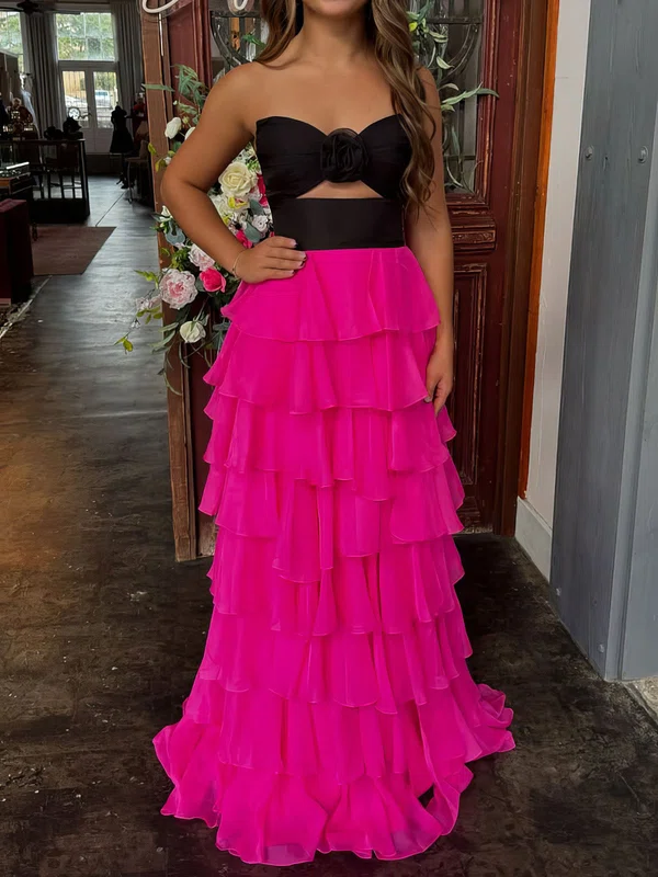 Ball Gown Strapless Chiffon Cut Out Tiered Prom Dresses #UKM020126851