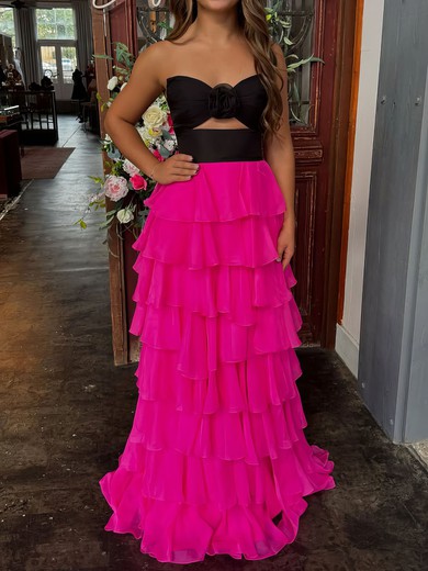 Ball Gown Strapless Chiffon Cut Out Tiered Prom Dresses #UKM020126851