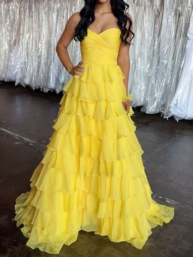 Ball Gown Strapless Chiffon Ruffle Tiered Prom Dresses #UKM020126852