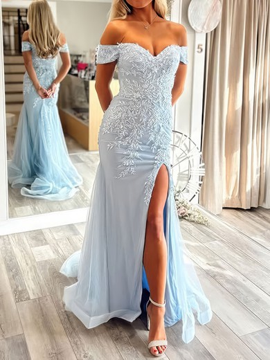 Mermaid Off-the-shoulder Tulle Prom Dresses With Appliques #UKM020126894