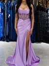 Mermaid Strapless Satin Corset Prom Dresses With Beading #UKM020126908
