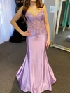 Mermaid V-neck Satin Corset Prom Dresses With Appliques #UKM020126918