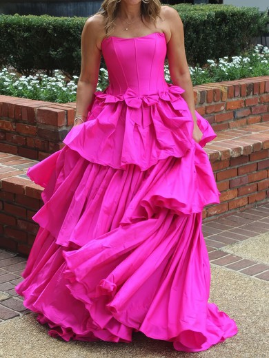 Ball Gown Strapless Satin Tiered Prom Dresses With Bow #UKM020126943