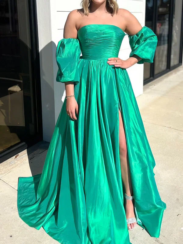 Ball Gown Off-the-shoulder Satin Prom Dresse With Puff Sleeve #UKM020126944