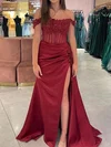 Sheath/Column Off-the-shoulder Satin Corset Prom Dresses With Appliques #UKM020126946