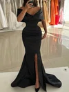 Mermaid Off-the-shoulder Satin Prom Dresses With Ruched #UKM020126950
