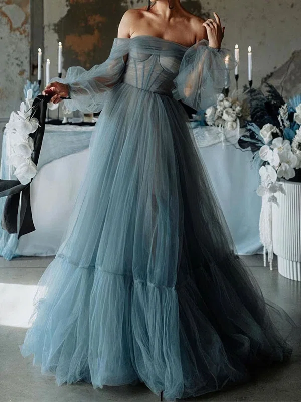 Ball Gown Off-the-shoulder Tulle Corset Prom Dresses With Puff Sleeve #UKM020126951