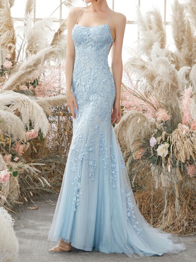 Mermaid Scoop Neck Tulle Beaded Prom Dresses With Appliques #UKM020126954