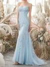 Mermaid Scoop Neck Tulle Beaded Prom Dresses With Appliques #UKM020126954
