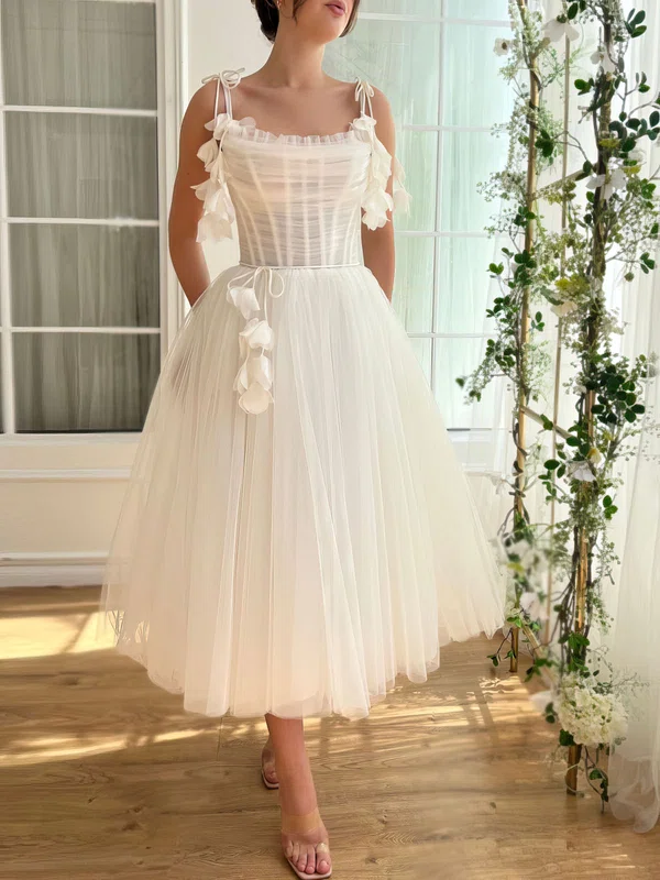 White Ball Gown Square Neck Tulle Corset Prom Dresses With Ruched #UKM020126958