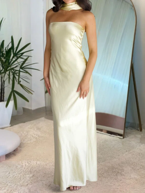 Sheath/Column Satin Floor-length Strapless Prom Dresses #UKM020126976