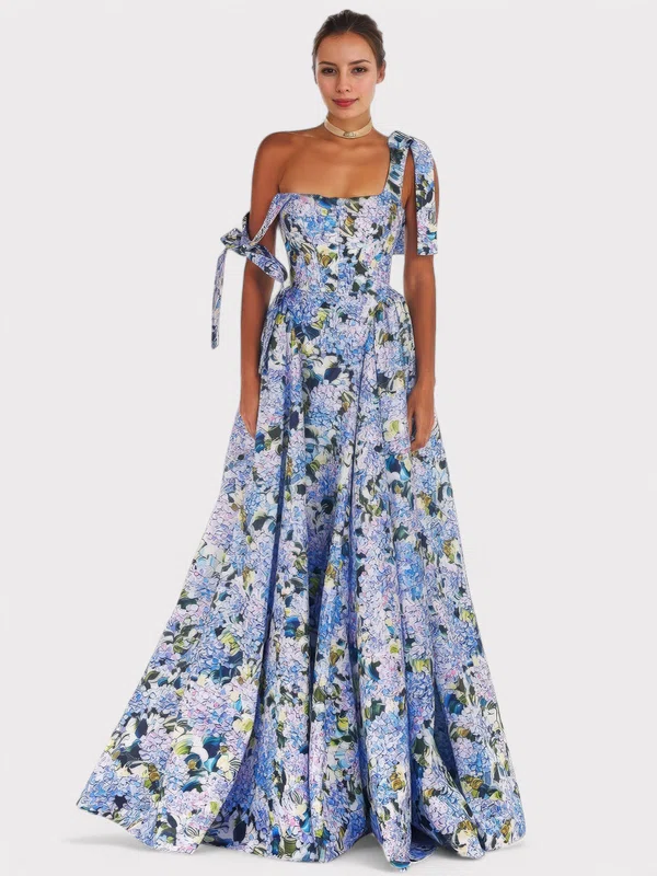 Ball Gown Square Neck Floor-length Floral Prom Dresses #UKM020126997