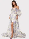 Ball Gown Off-the-shoulder Tulle Floral Prom Dresses With Puff Sleeve #UKM020126999