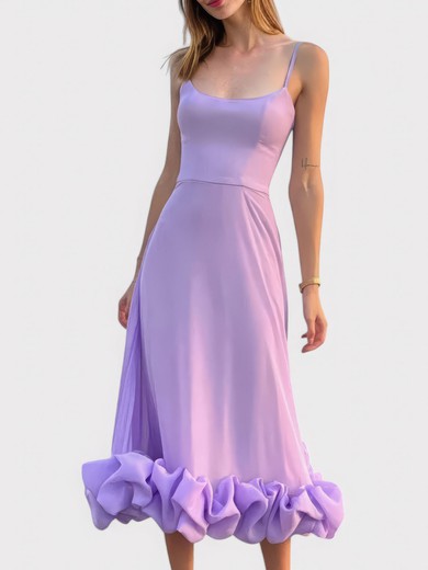 A-line Scoop Neck Tea-length Satin Prom Dresses #UKM020127004