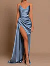 Sheath/Column Strapless Satin Prom Dresses With Ruched #UKM020127006