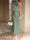 Sheath/Column High Neck Satin Ankle-length Bridesmaid Dresses #UKM01016673
