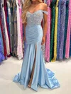 Mermaid Off-the-shoulder Satin Corset Prom Dresses With Appliques #UKM020127013