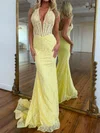 Mermaid Halter Lace Corset Prom Dresses #UKM020127027