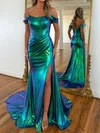 Sparkly Mermaid Off-the-shoulder Metallic Prom Dresses with Ruched #UKM020127060