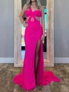 Sheath/Column One Shoulder Lace Cut Out Prom Dresses With Ruched #UKM020127070