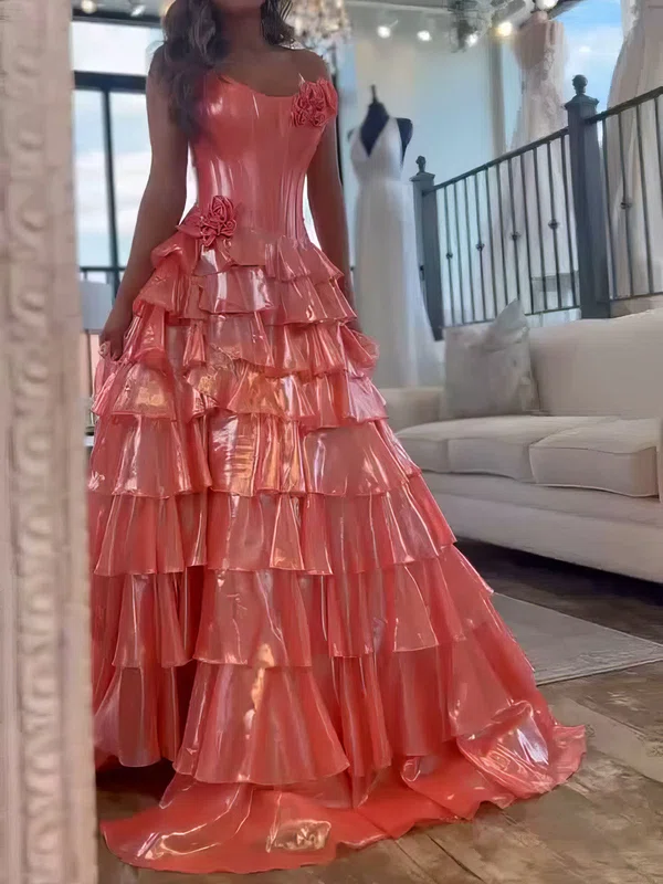 Ball Gown Strapless Tulle Ruffle Tiered Prom Dresses #UKM020127071