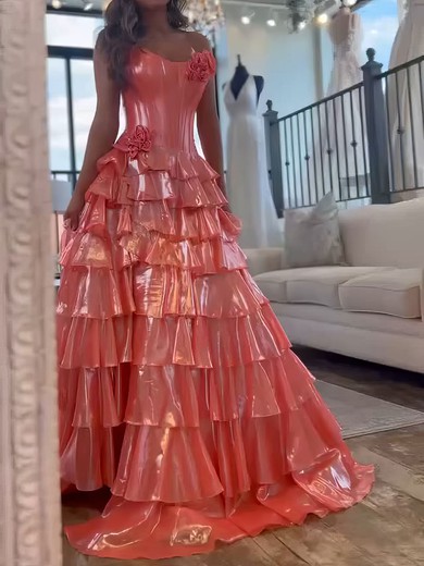 Ball Gown Strapless Tulle Ruffle Tiered Prom Dresses #UKM020127071