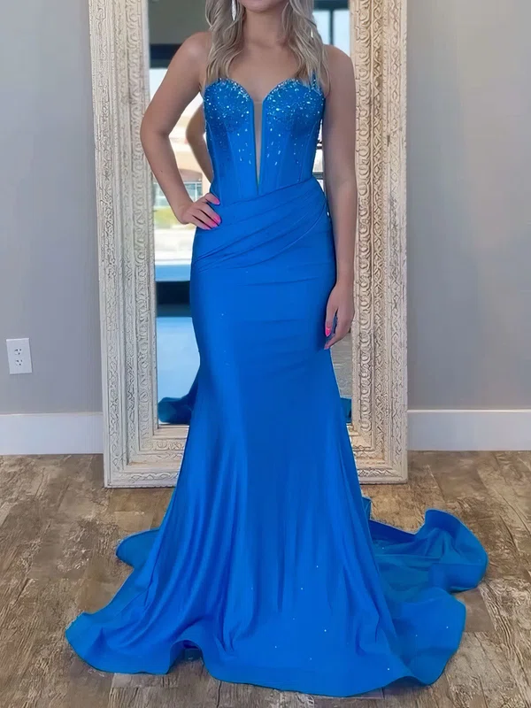Mermaid Sweetheart Jersey Beaded Prom Dresses With Ruched #UKM020127074