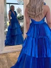 Princess Halter Satin Ruffle Tiered Prom Dresses With Ruched #UKM020127078