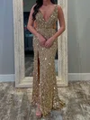Sheath/Column V-neck Backless Sparkly Sequin Prom Dresses #UKM020127079