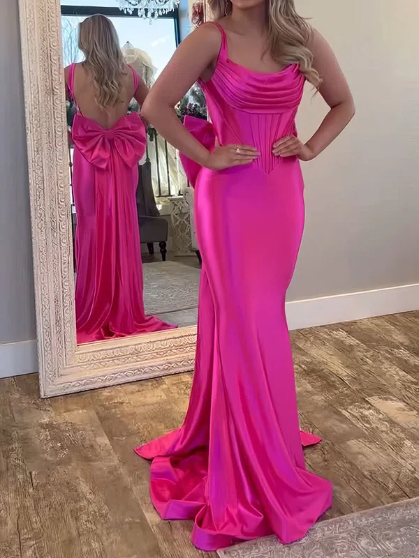 Mermaid Cowl Neck Satin Corset Prom Dresses With Bow #UKM020127082