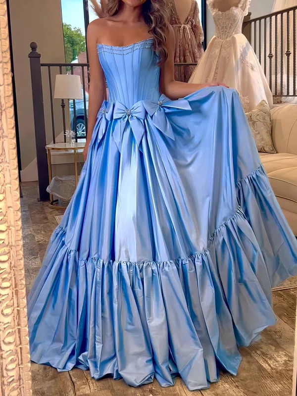 Ball Gown Strapless Satin Corset Prom Dresses With Bow #UKM020127085