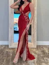 Sheath/Column V-neck Backless Sparkly Sequin Prom Dresses #UKM020127094