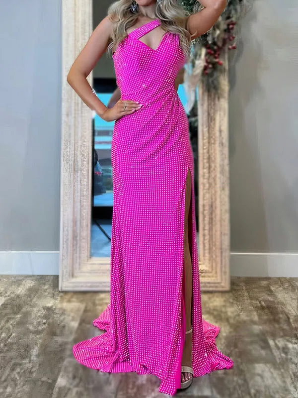 Sheath/Column One Shoulder Cut Out Prom Dresses With Ruched #UKM020127098