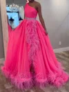 Ball Gown Tulle One Shoulder Prom Dresses With Feather #UKM020127100