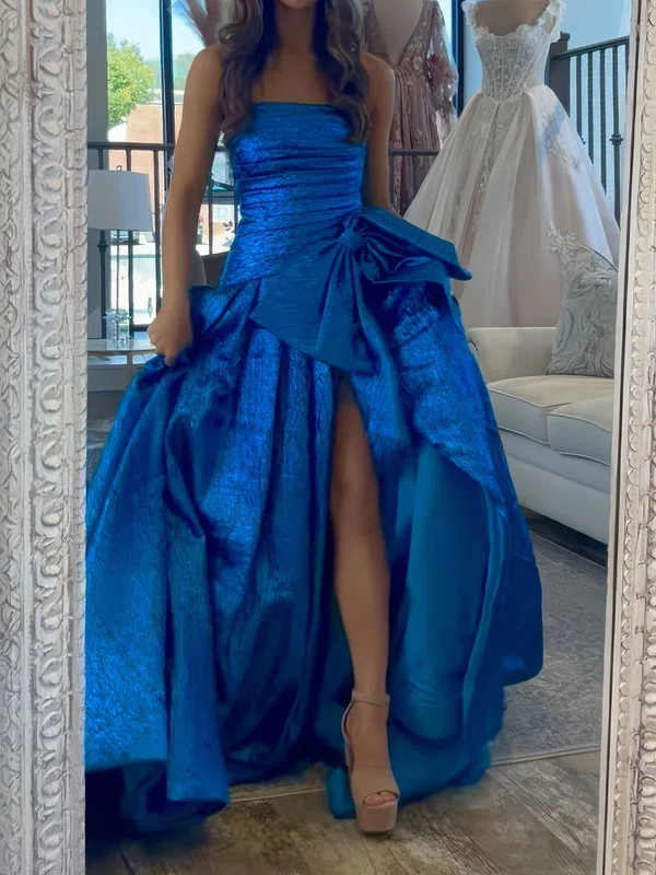 Princess Strapless Satin Ruched Prom Dresses With Bow #UKM020127110