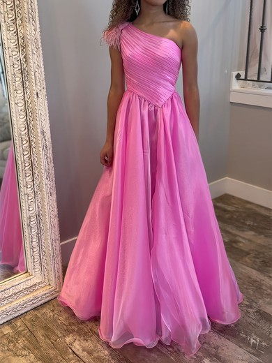 Ball Gown Tulle One Shoulder Prom Dresses With Feather #UKM020127111