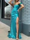 Sheath/Column Off-the-shoulder Sparkly Sequin Prom Dresses With Ruched #UKM020127114