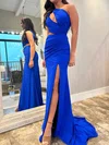 Sheath/Column One Shoulder Jersey Cut Out Prom Dresses With Ruched #UKM020127115