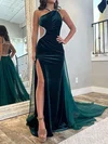 Mermaid Halter Velvet Cut Out Prom Dresses With Beading #UKM020127123