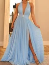 A-line Halter Chiffon Pleated Prom Dresses #UKM020127140